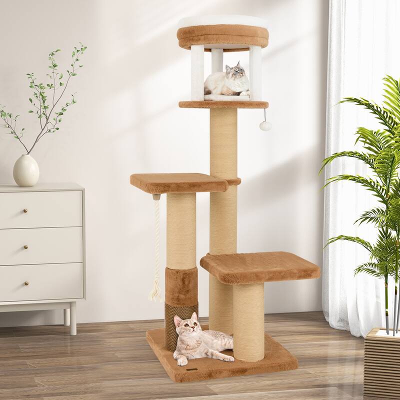 65 Inches Tall Cat Tree with Self-groomer and Removable Cat Bed - 23" x 23"
