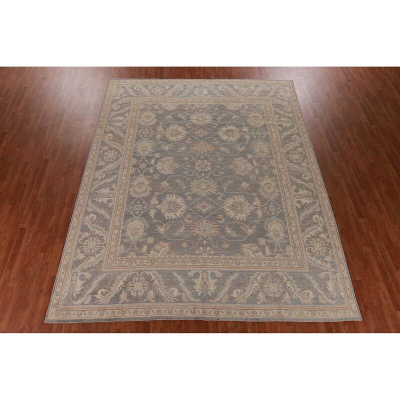 Hand Knotted Oriental 100% Wool Carpet Transitional All-Over Greys & Charcoal Oushak Area Rug - 11' 11'' X 9' 3''