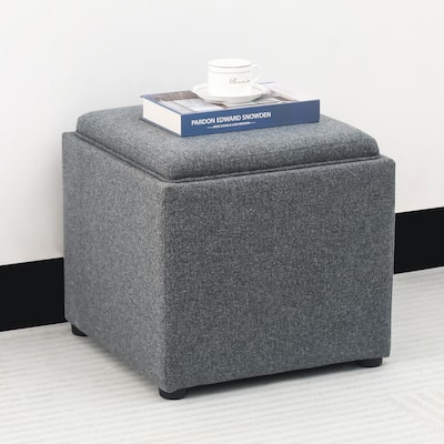 Adeco Storage Ottoman With Tray