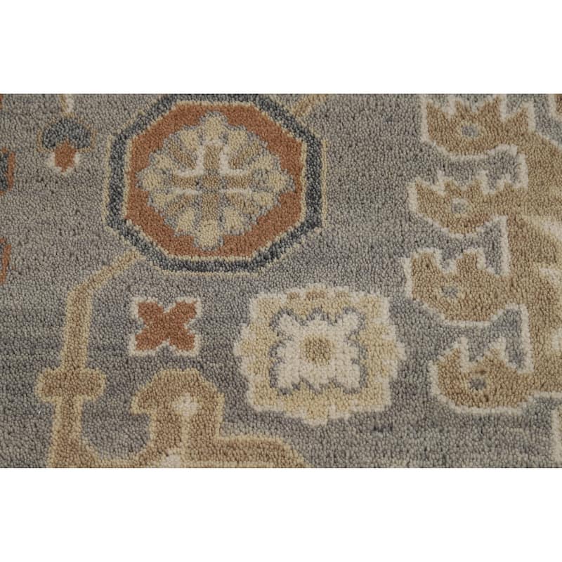 Gray Ivory Oushak Indian Area Rug Handmade Wool Carpet - 7'10" x 10'3"