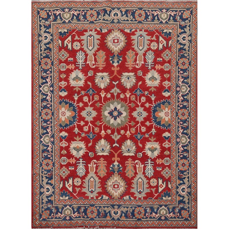 Red Oriental Kazak Area Rug Hand-Knotted Wool Carpet - 5'1" x 6'7"
