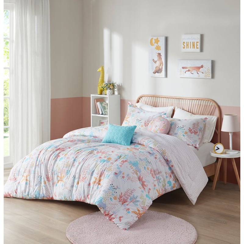 Intelligent Design Kids Kinsley Blush Woodland Animals Cotton Reversible Comforter Set