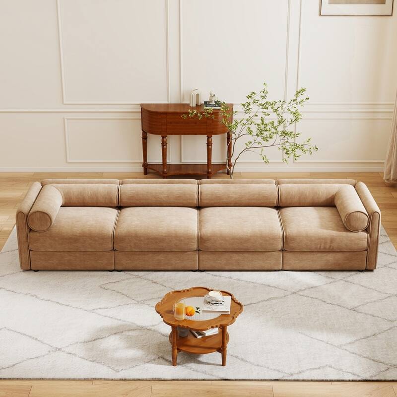 Cylindrical Backrest and Armrests Chenille Sofa with Storage Seat