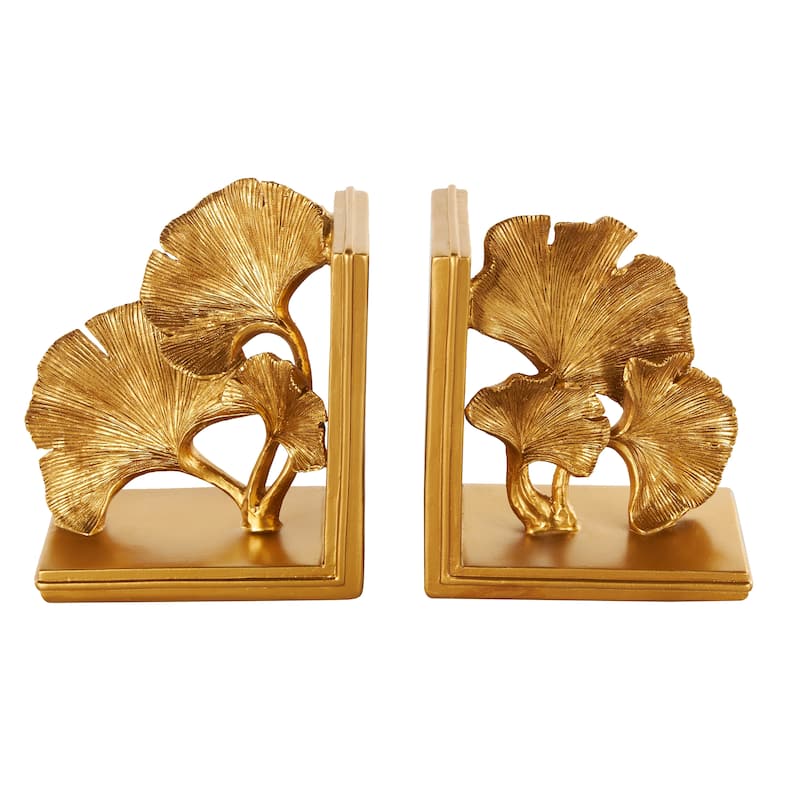 Polystone Tree Ginkgo Decorative Bookends - Set of 2 Gold - Roche River Decor