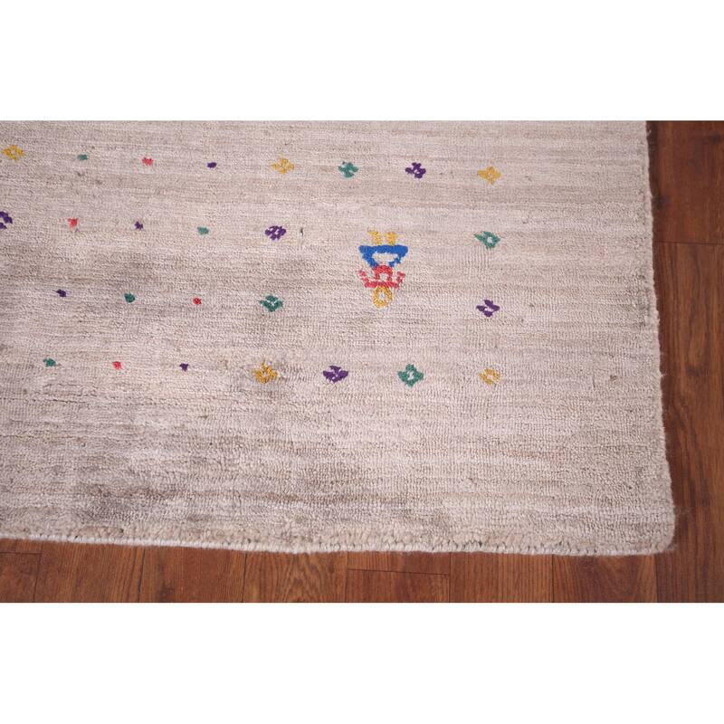 Gabbeh Indian Area Rug Hand-Knotted Beige Wool Carpet - 4'9"x 7'9"
