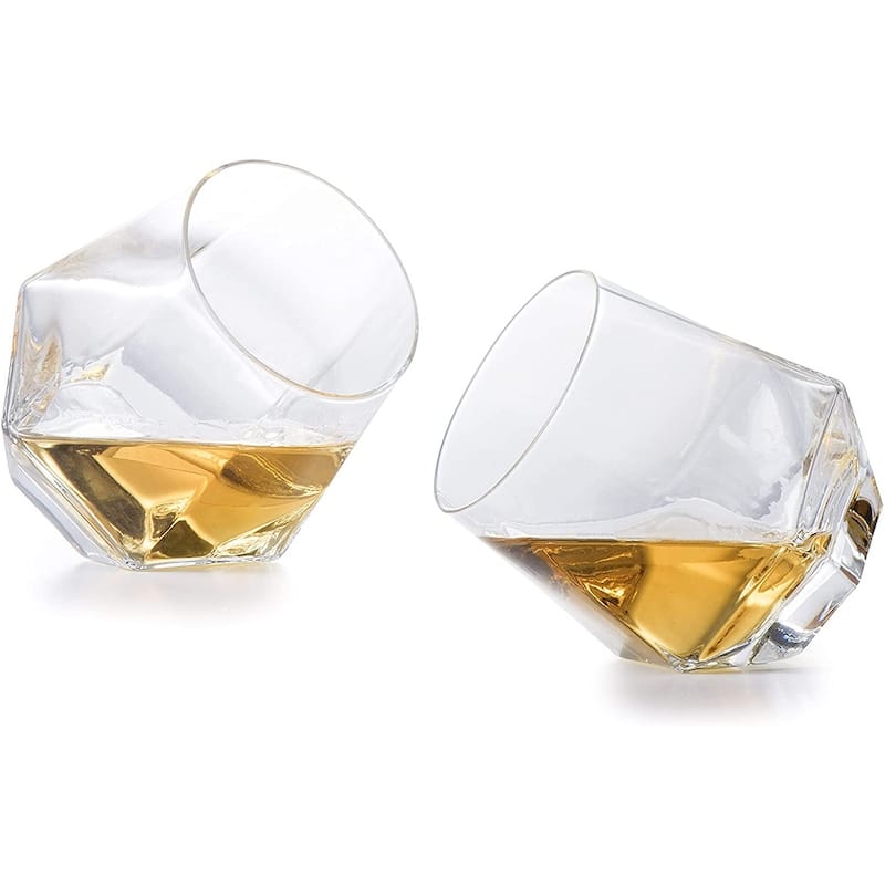 Diamond Decanter with Wood Tray - Set of 4