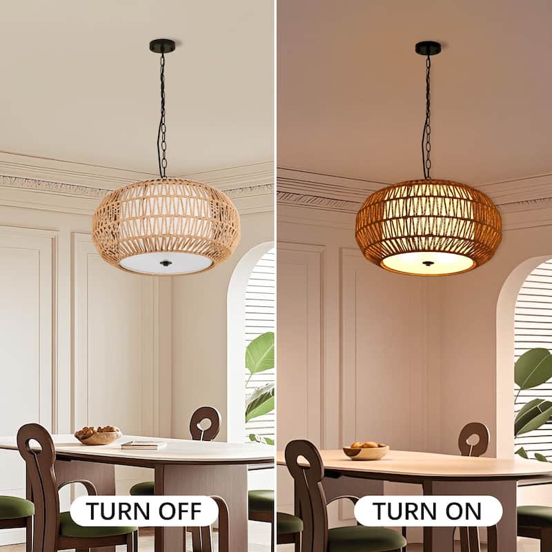 4-Light Bohemian Rattan Woven Dimmable Chandelier - Natural