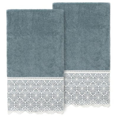Authentic Hotel and Spa Turkish Cotton Arian 2PC Cream Lace Embellished Bath Towel Set