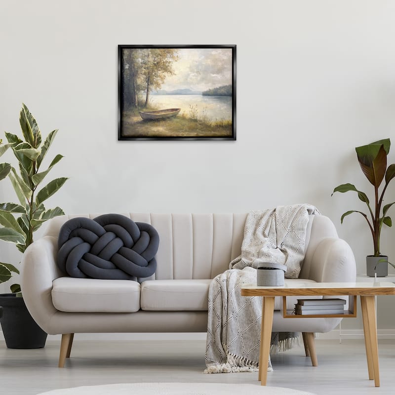 Stupell Boat at Lake's Edge Framed Floater Canvas Wall Art Design By Petal Prints Design