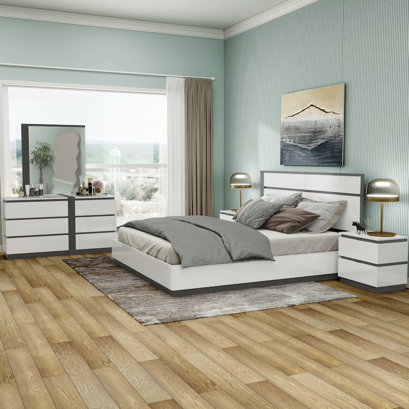 Conjira Modern White Wood 5-Piece Platform Bedroom Set (USB) by Furniture of America