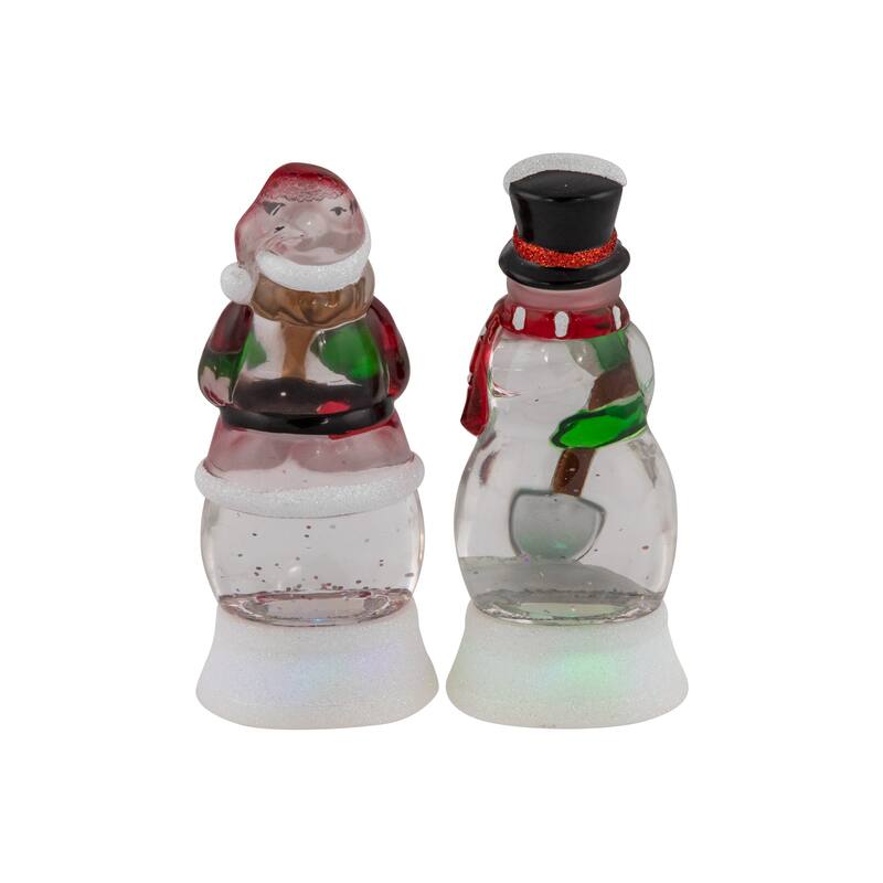 LED Lighted Color Changing Santa and Snowman Acrylic Christmas Snow Globes - 6.25" - Set of 2