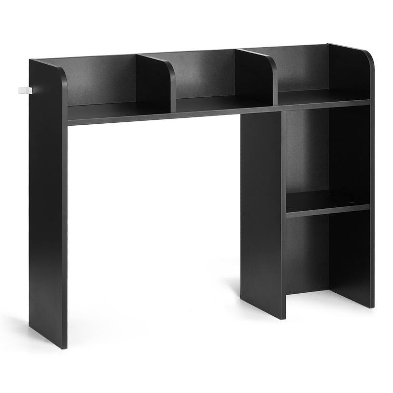 Particle Board Desktop Bookshelf Hutch with Anti-Slip Feet Pads, 2 Shelves - 37.2" L x 9.5" W x 28.9" H - Black