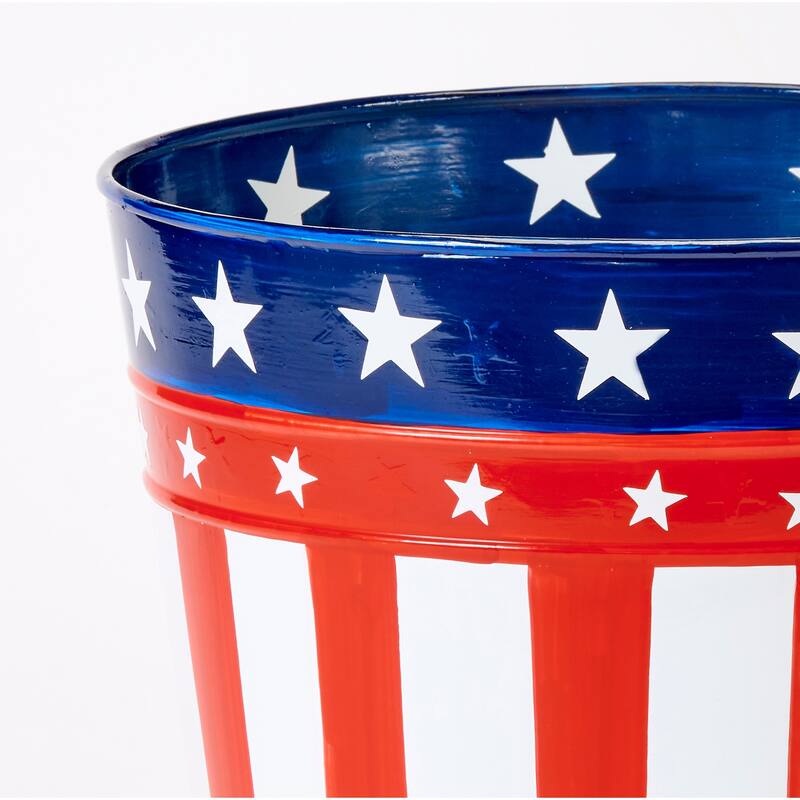 9.5" Galvanized Metal July 4th Independence Day Flower Bucket Pail, Set of 3