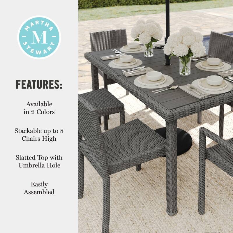 Martha Stewart 7pc Rattan Patio Dining Set - 6 Chairs, Table - 62"D x 39"W x 30"H