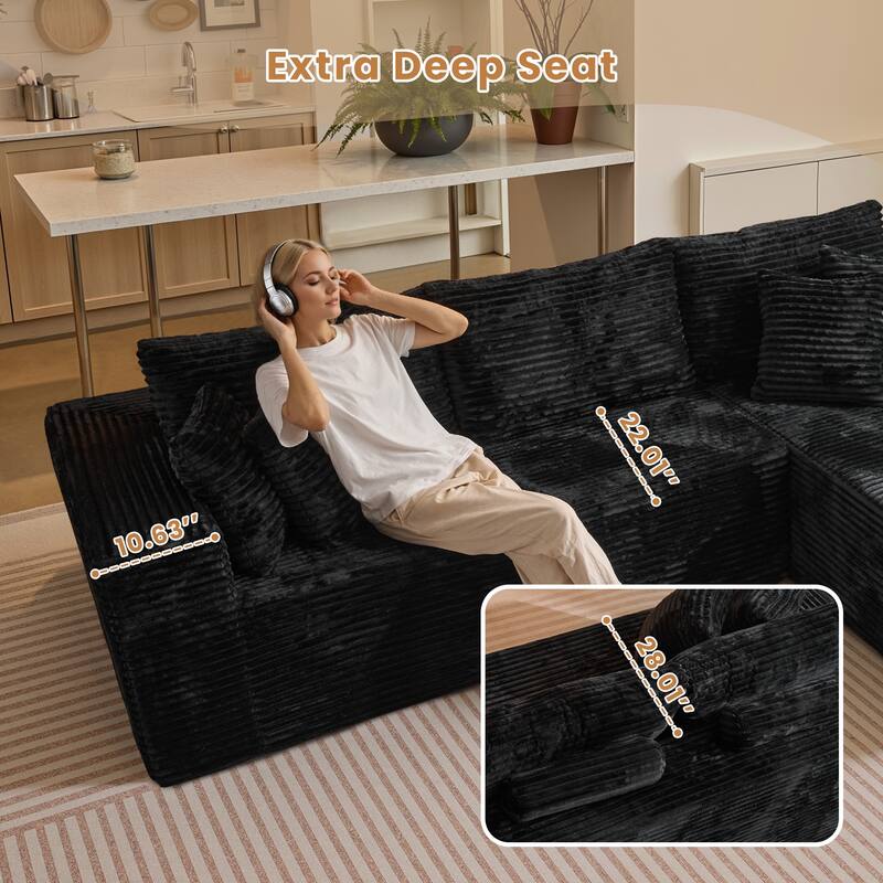 HOOOWOOO Modular Plush Upholstery L-shaped Sofa with Chaise Lounge