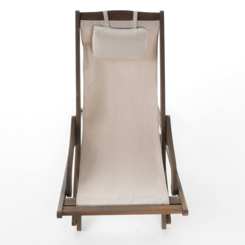 Canvas sling chair with wooden frame and pillow, set of 2