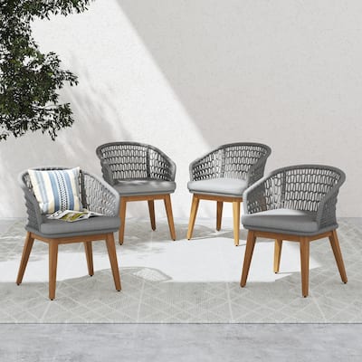 Outdoor Woven Rope Armchairs with Cushions, Set of 4
