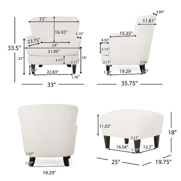 dimension image slide 6 of 9, Hartshorn Upholstered Club Chair and Ottoman Set by Christopher Knight Home