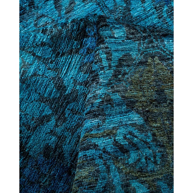 Overton Hand Knotted Wool Vintage Inspired Modern Contemporary Overdyed Blue Area Rug - 8' 1" x 9' 10"