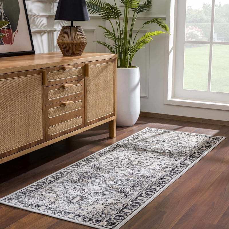 Hauteloom Cabacungan Hallway, Kitchen Machine Washable Runner Rug - Black, Taupe, Peach - 2'7" x 7'3" - 2'7" x 7'3" - Black, Taupe, Peach / Cabacungan
