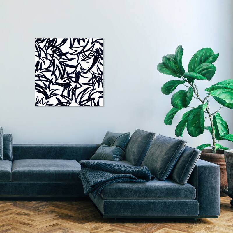 Wynwood Studio Canvas Abstract Navy Pinaple Leaf White and Modern & Contemporary Wall Art Canvas Print - 30 x 30