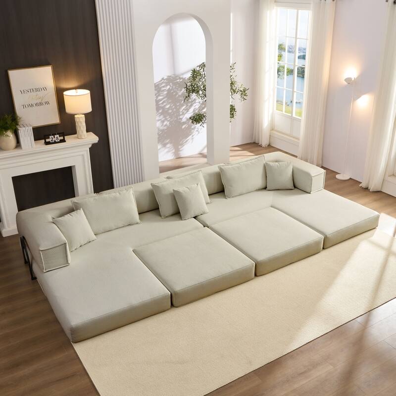 118.2" Modular L-Shaped Oversized Upholstered Sectional Sofa Set with 6 Pillows
