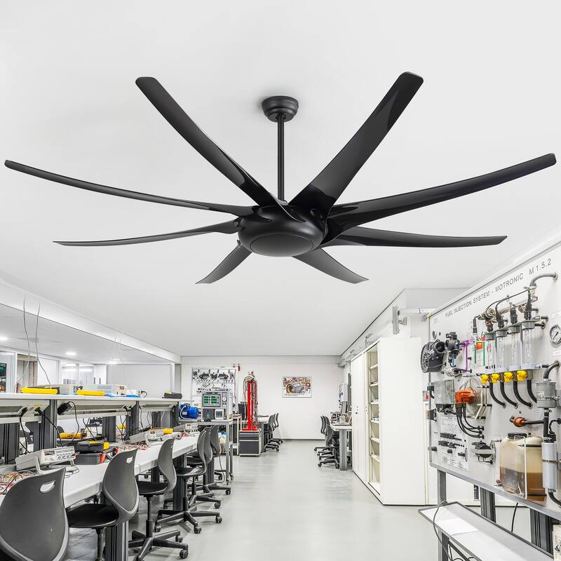 Large 100/84-inch 8-Blade Matte Black Ceiling Fan with Remote,No Light