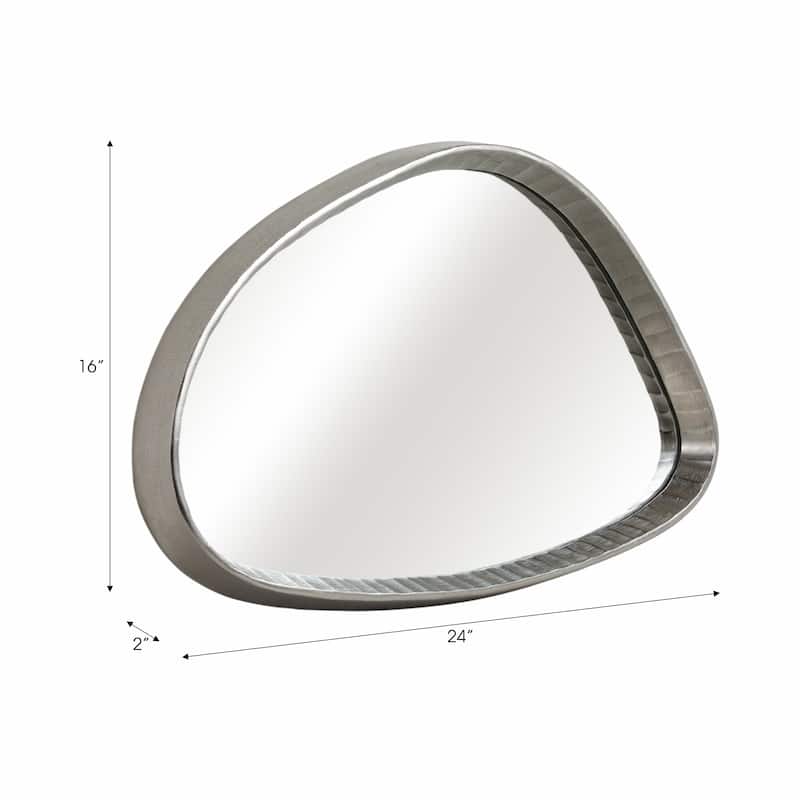 Metal Asymmetrical Mirror with Glass Wood Sculptural Modern Design