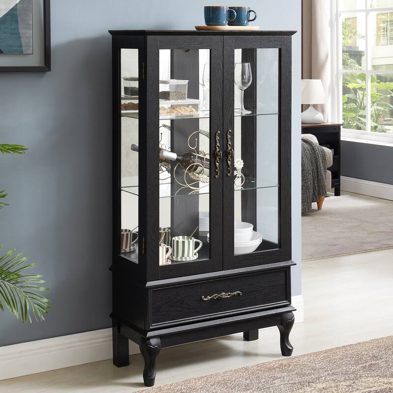 GDF Studio - Curio Cabinet with Adjustable Shelves and Storage Drawer