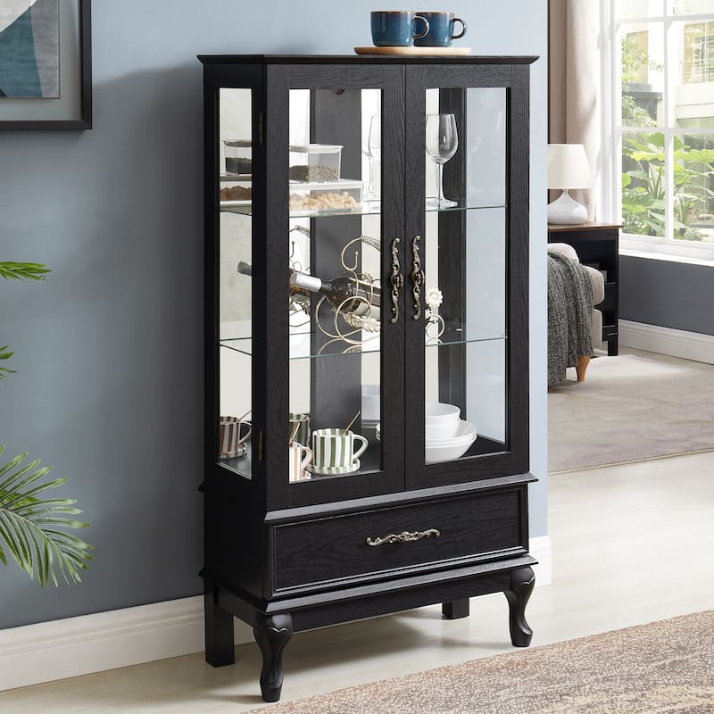 Lighted Curio Cabinet with Glass Doors and Adjustable Shelves 2 Door Wine Cabinet Display Curio Cabinet with LED Lights