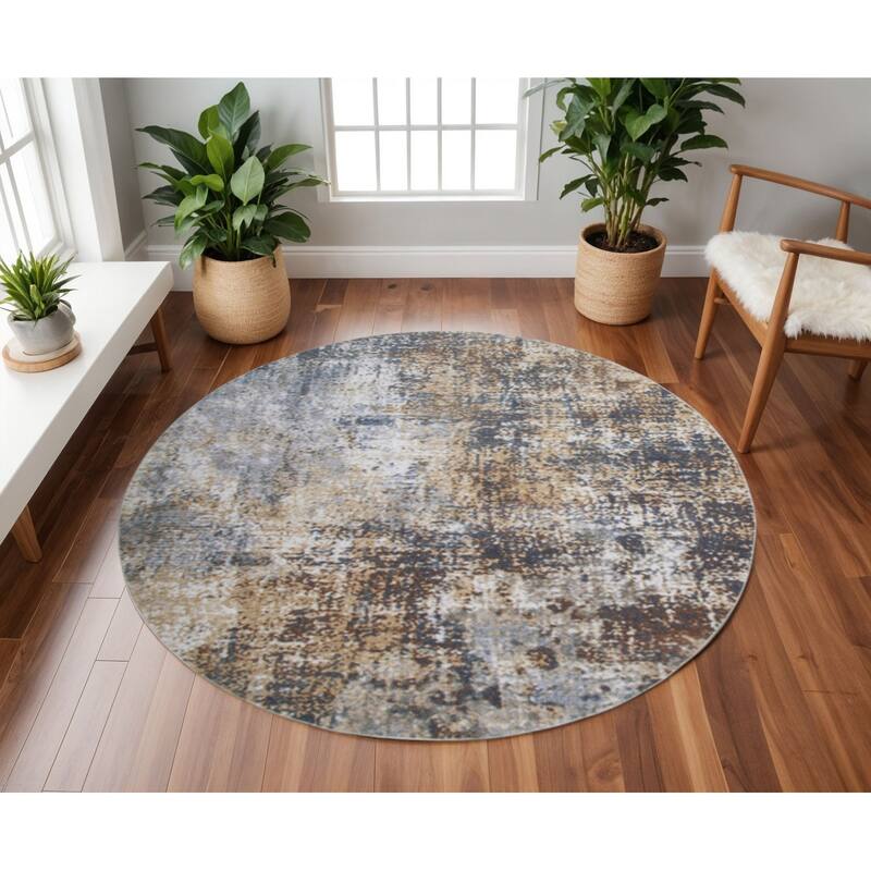 HomeRoots Abstract Modern Round Area Rug - 94.00 in. x 94.00 in. x 0.25 in. - 94.00 in. x 94.00 in.  x 0.25 in.