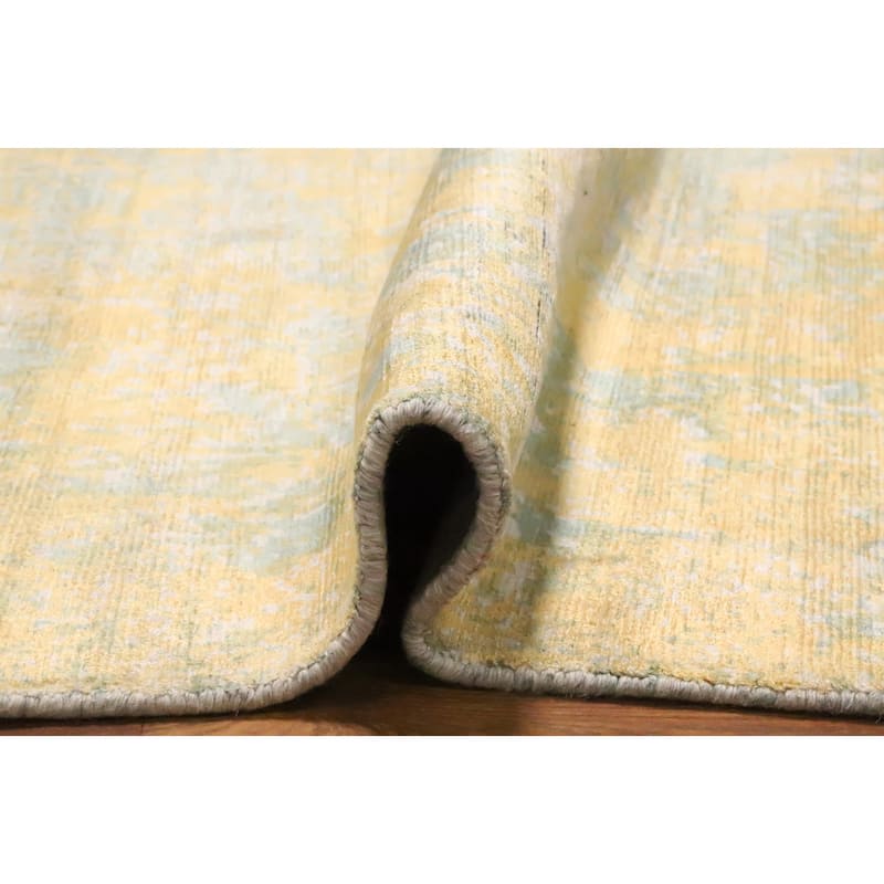 Hand Knotted Oriental Viscose Silk Carpet Modern Pictorial Yellow & Gold Abstract Area Rug - 6' 6'' X 4' 5''