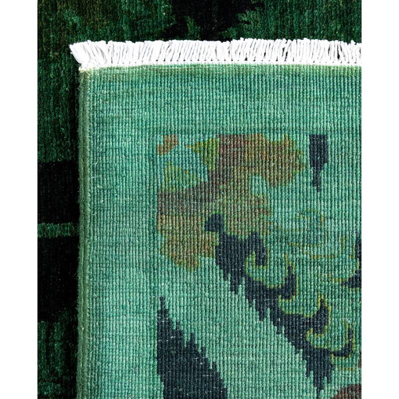 Overdyed One-of-a-Kind Hand-Knotted Runner Rug - Green - 3' 0" x 17' 6"