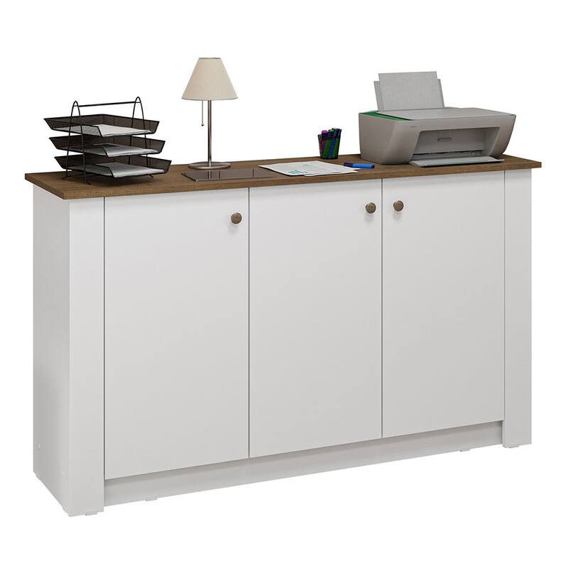 Madesa Office Storage Cabinet with 3 Doors Wooden Organization Unit for Office Supplies, Documents and Printers - White