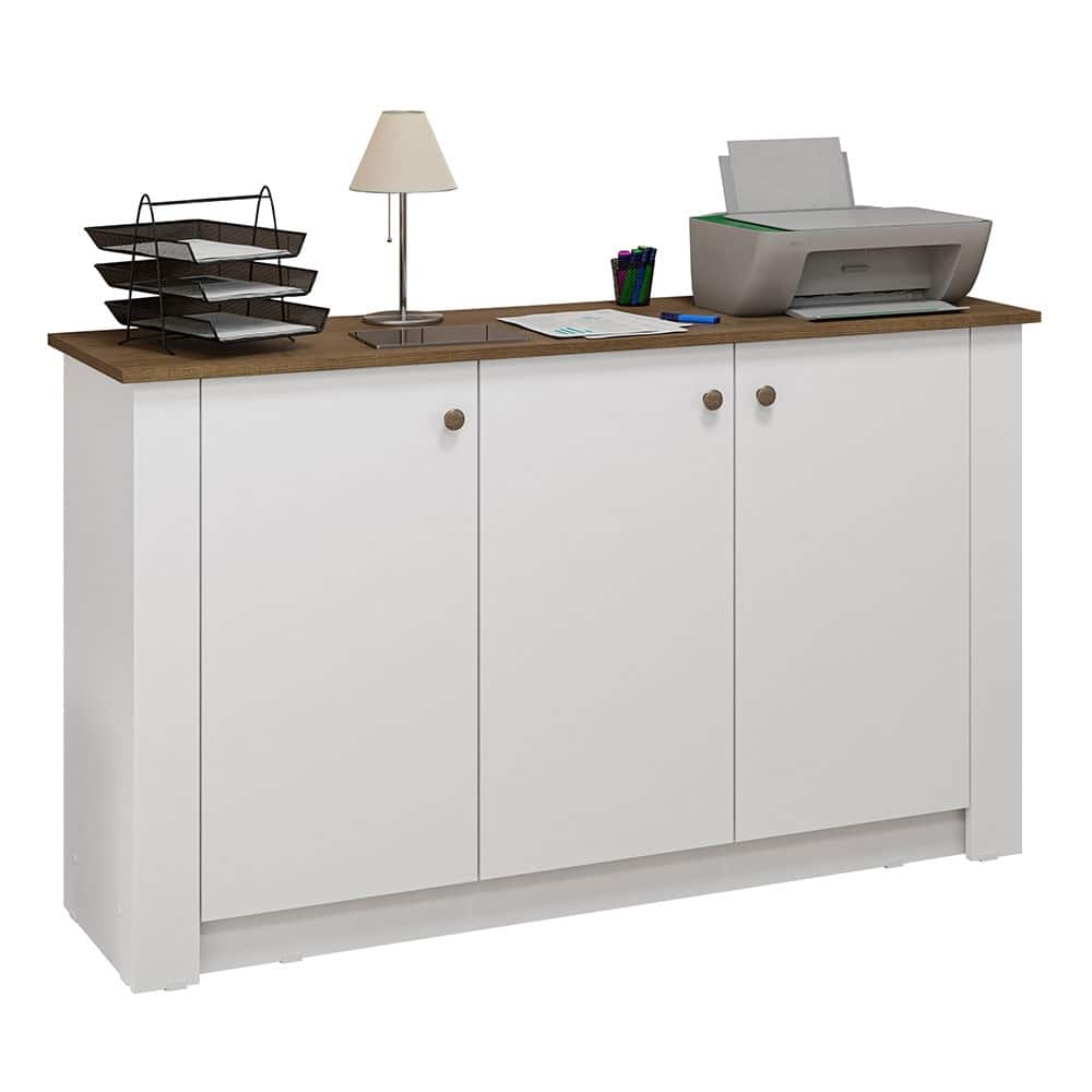 Madesa Office Storage Cabinet with 3 Doors Wooden Organization Unit for Office Supplies, Documents and Printers - White