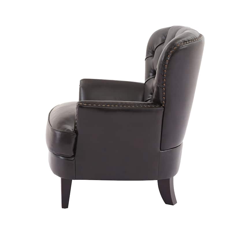Brown Polyester Fabric Wooden Frame Lounge Chair with Nailhead Trim - 32.5'' W x 32.5'' D x 33'' H