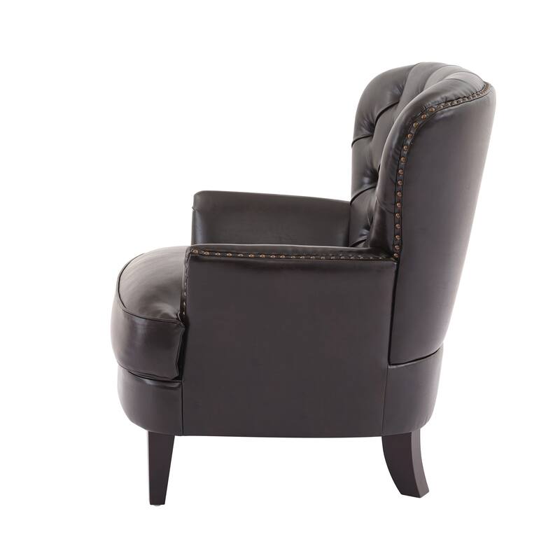 Vintage Upholstered Lounge Chair, Tufted Single Sofa Armchair with Nailhead Trim, Wood Legs, Curved Backrest for Bedroom, Office