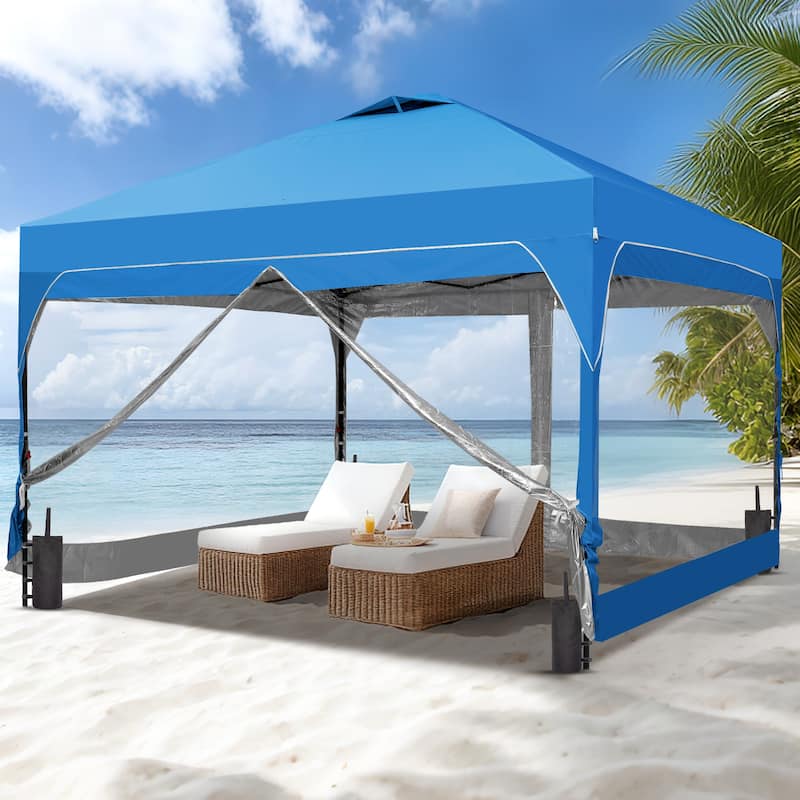 Ainfox 12x12FT Pop Up Canopy Tent with One Push Setup, Gazebo with 4 PVC Transparent Sidewalls