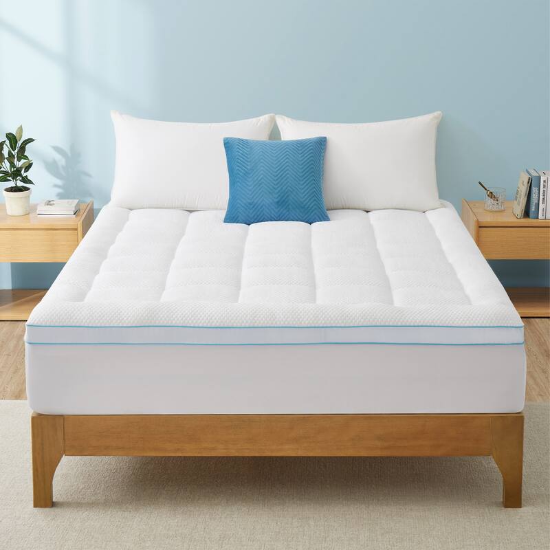Cooling Gel Memory Foam Mattress Topper, Dual Layer Quilted Comfort with Cool Touch Fabric