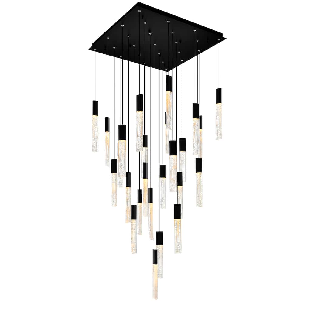 Greta Integrated LED 28in Black Chandelier with Handcrafted Glass