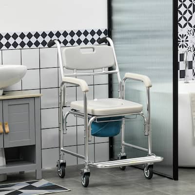 3-in-1 Shower Commode Wheelchair with Padded Seat, Grey