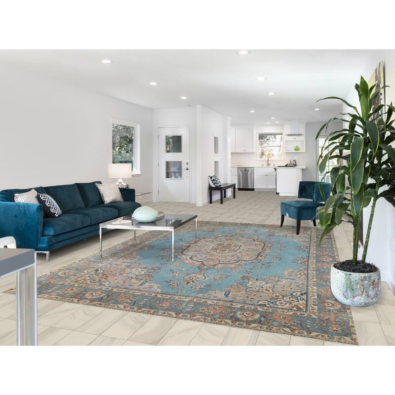 Light Blue Medallion Tabriz Persian Rug Hand-Knotted Wool Carpet - 7'9"x 11'3"