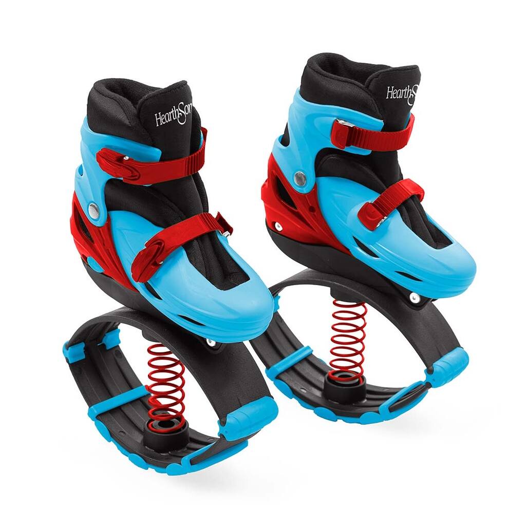 Hearthsong Jump2It Indoor/Outdoor Bouncy Spring Shoes for Kids with Non-Slip Tread, Large, Electric Blue
