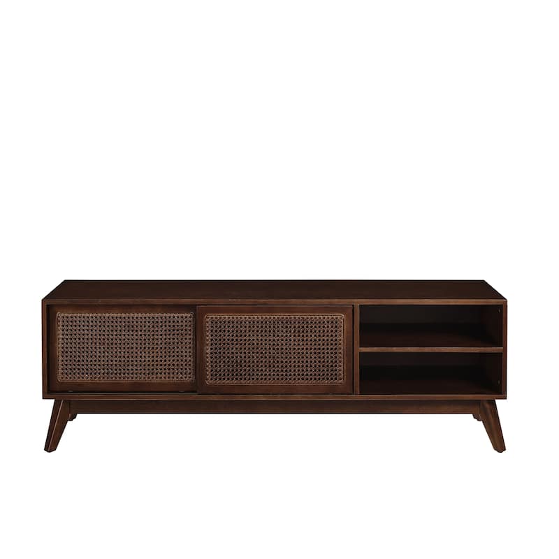 Mid Century Modern Rattan TV Stand for 65 Inch TV, Entertainment Cabinet, Media Console