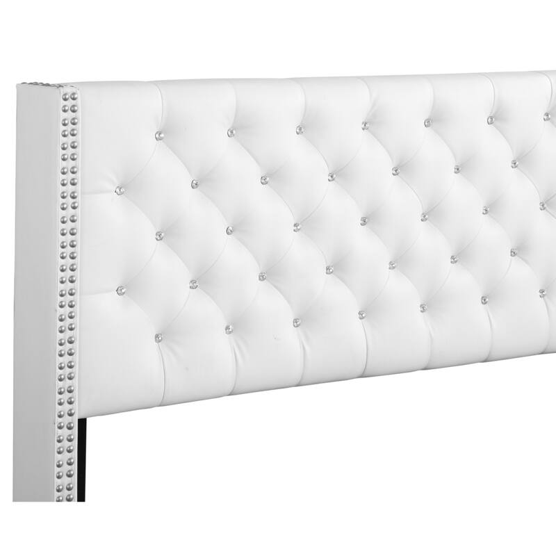 Tufted Upholstered Panel Bed - Velvet Low Profile Bed with Nailhead Trim - Headboard Bed Frame