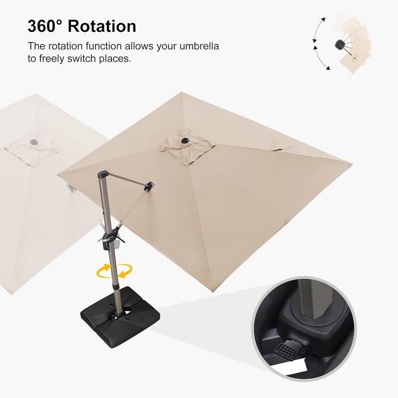 PURPLE LEAF Elegant Champagne-Gold Patio Cantilever Umbrella Adjustable Offset Umbrella With Base