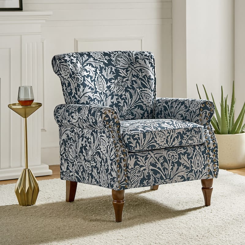 Nyctelius Nailhead Trim Traditional Accent Armchair with Rolled Arms by HULALA HOME - Navy