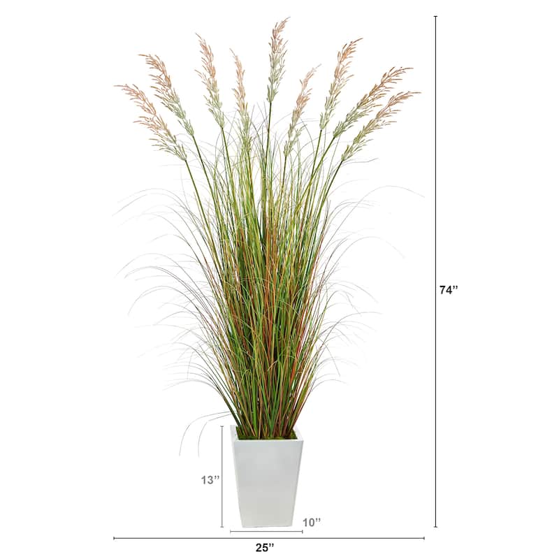 74" Grass Artificial Plant in White Metal Planter - 15"