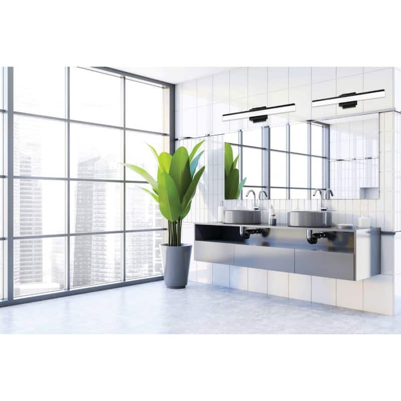 Eglo LED Bath / Vanity Light w/ Matte Black Finish and Satin Acrylic Shade