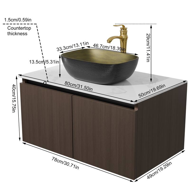 Wall Floating Vanity Bathroom Cabinet with Sink Combo with faucet